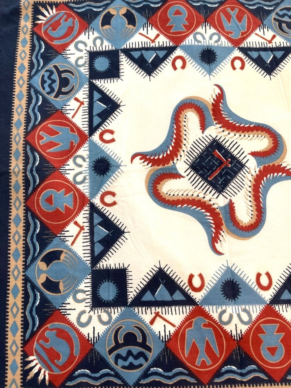 Southwest Blue Bandana Handkerchief Western Cowboy Native American Tribal VTG - Picture 3 of 8
